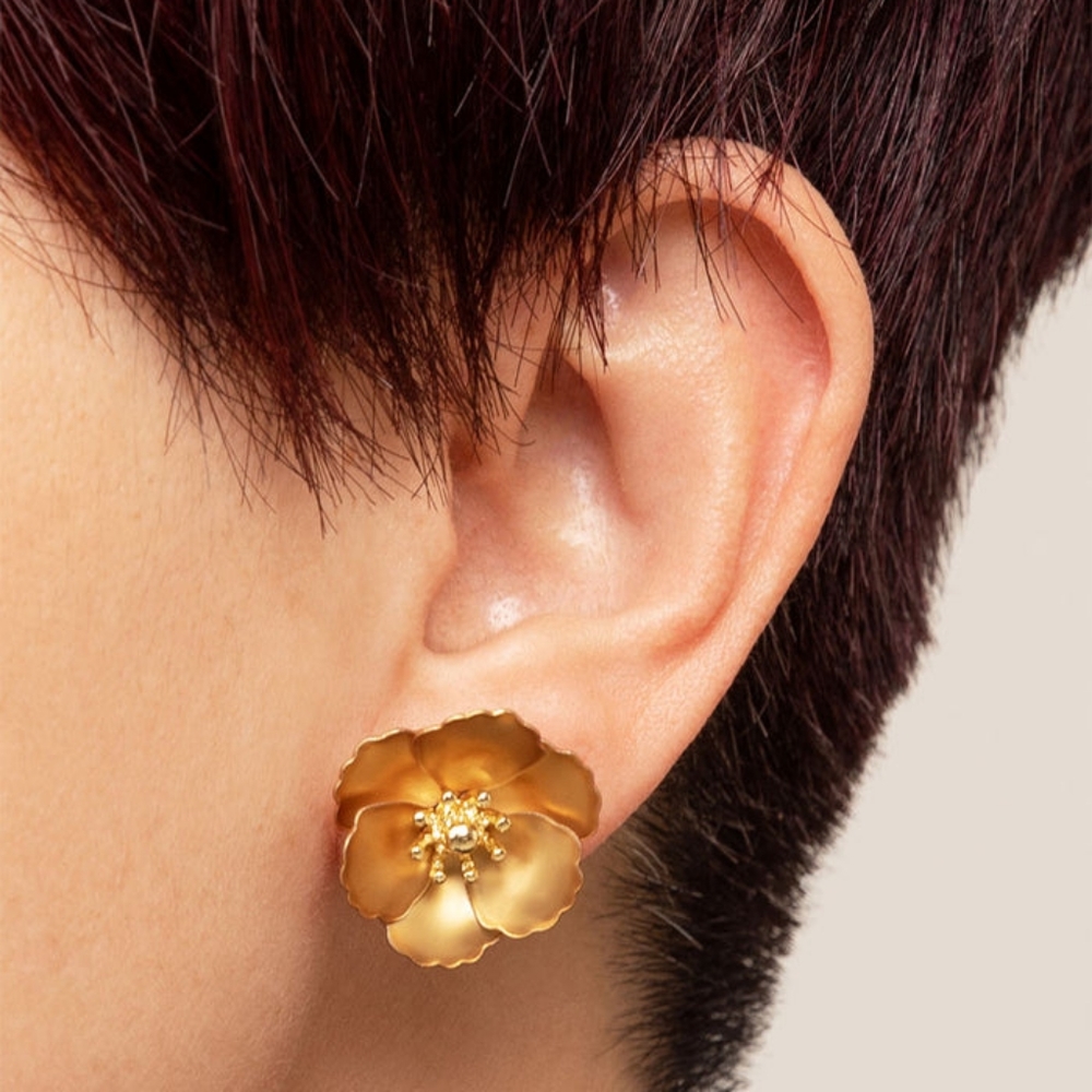 Purple Metallic/18K Gold 3D Hand-Painted Floral Earrings (2-in-1) - Picture 5 of 15